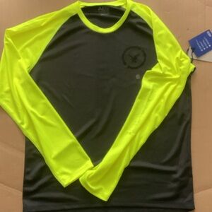 American Eagle Outfitters AEO Neon Yellow and Black Shirt (L)